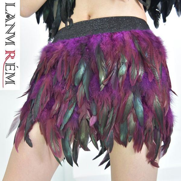 

skirts fashion tide europe irregular hem bottoms spring peacock feathers gradient elastic waist personality 9721m, Black