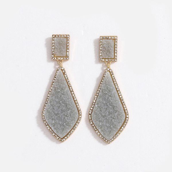 

earring 2020 trendy geo druzy stones geometric earrings korean fashion chic women bridal engagement party jewelry club accessory, Silver