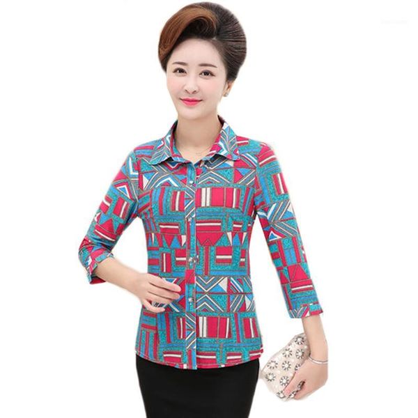 

silk print blouse women casual summer middle age loose shirt blusa feminina and blouses cardigan mujer plus size 5xl w8861, White