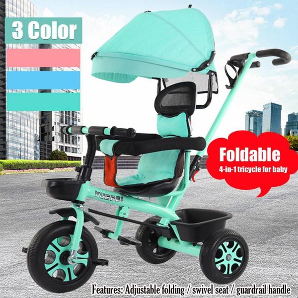 

strollers# 4 in 1 infant tricycle folding rotating seat baby stroller 3 wheel bicycle kids bike three toddler trolley
