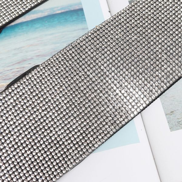 

beautiful rhinestones crystal women's wide belt girdle metal button elastic band dress bride belts female elegant waist 201120, Black;brown