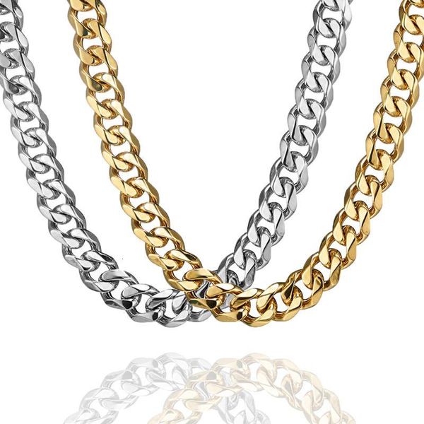 

popular men's chain choker 316l stainless steel curb cuban link chain necklace jewelry punk christan vintage 7-40inch 15mm, Silver