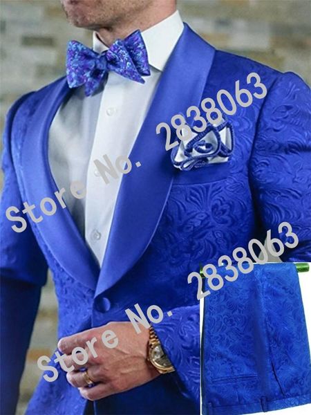 

one button men suits royal blue pattern groom tuxedos shawl lapel groomsmen wedding man 2 pieces ( jacket+pants+tie ) d86, White;black