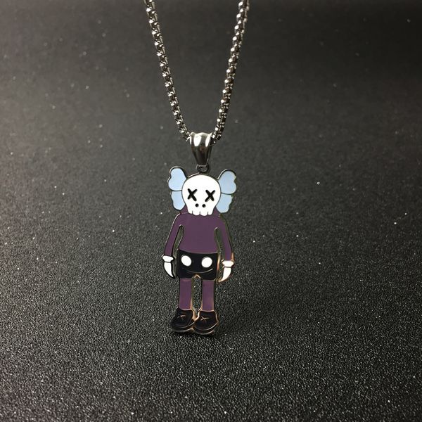 

off 80% kaws sesame street doll titanium steel ins fashion brand hip hop pendant personality men's trampoline couple necklace, Silver