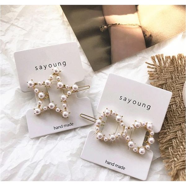 

fashion sweet pearl hair clip women's girls geometric pearl hair clips barrette slide grips hairpins jewelry lady barrette stick bbydbt