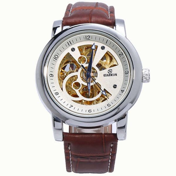 

automaton t-goer strap men watch, watch tiktok, leisure business watch, Slivery;brown
