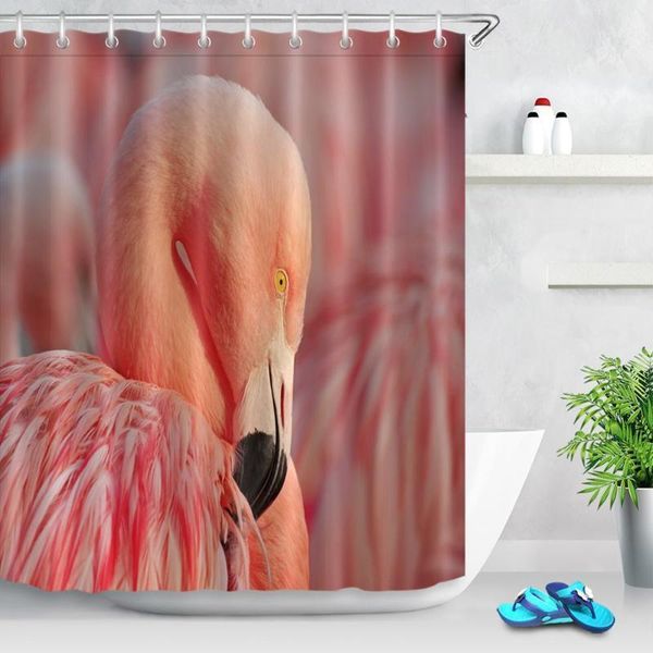 

pink flamingo shower curtain tropical plants bathroom bath screen eco-friendly home decor waterproof fabric bathtub curtains1