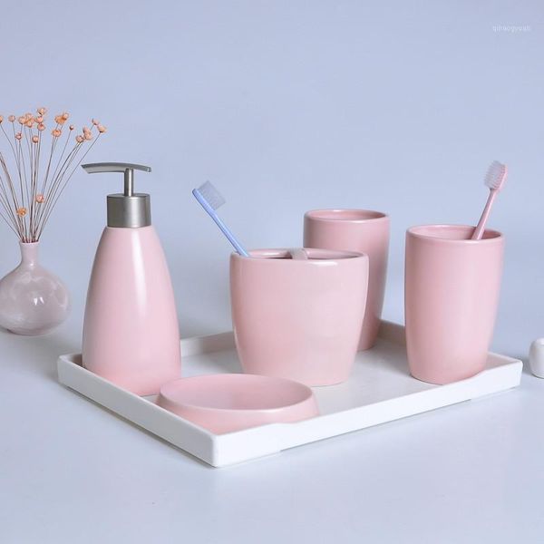 

creative solid color ceramics bathroom accessories set european style bathroom wash set supplies toothbrush holder lotion bottle1