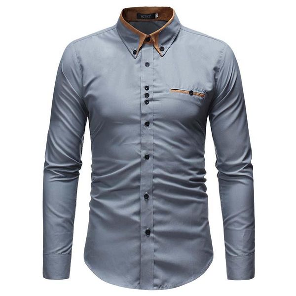 

men's casual shirts brand 2021 fashion male shirt long-sleeves pure color mens dress slim men -xxl, White;black