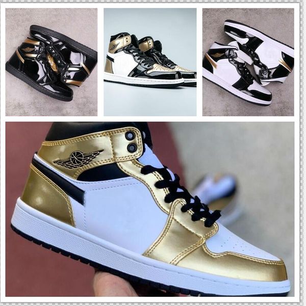 

new 1 mid 1s metallic gold black golden toe white women men basketbal shoes outdoor sneakers mens trainers us5.5-11, White;red