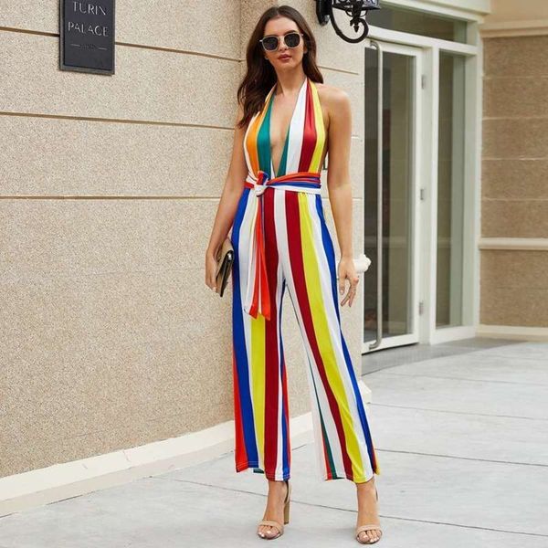 

summer 2020 and striped fashionable spring temperament elegant women's jumpsuit, Black;gray
