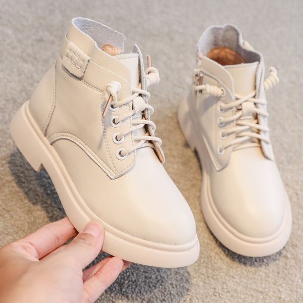 

girls' martin 2020 new plush children' short leather soft bottom british style baby girl' single boots, Black;grey