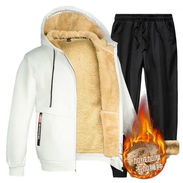 

boutique set cashmere hooded sweater thickened autumn and winter men's two-piece plush sportswear cotton winter wear1, Gray