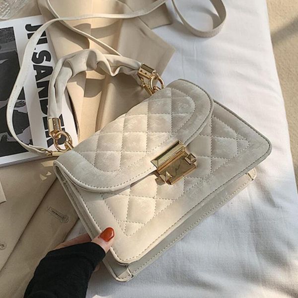 

cross body lattice square tote bag 2021 fashion matte pu leather women's designer handbag lock shoulder messenger