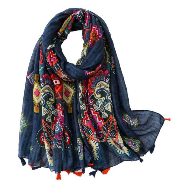 

scarves bohemian vintage large scarf geometric paisley floral print tassels shawl wrap 094b, Blue;gray