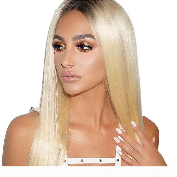 

selling 180% density glueless blonde long silky straight wigs baby hair synthetic ombre blonde lace front wigs for women heat resistant, Black