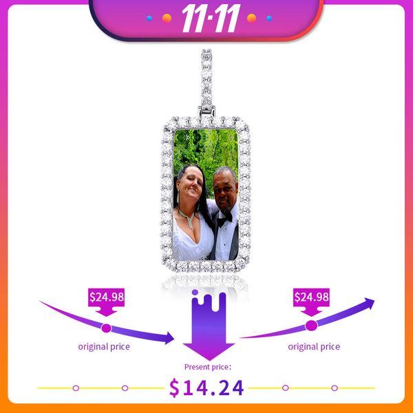 

gucy custom made p squar medallions solid back pendant & necklace with tennis chain cubic zircon men's hip hop jewelry q1114, Silver