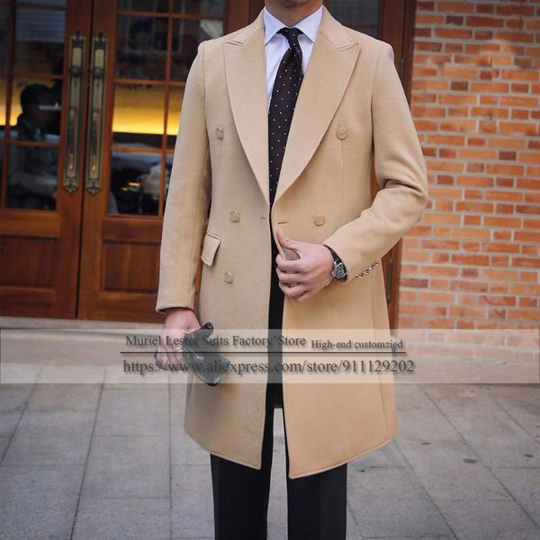 

classical winter male clothings tweed men's overcoat wool blend double-breasted blazer wide lapel jacket suit for wedding, Black