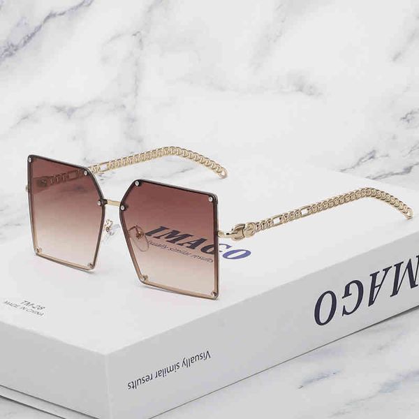 

new hollow out chain box sunglass trend fashion versatile large frame sunglass women's glass men's glass, White;black