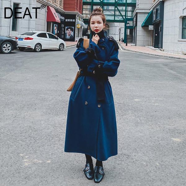 

deat 2020 autumn fashion women full sleeve lapel collar high street long length sashes cashmere woolen coat tu2661, Black