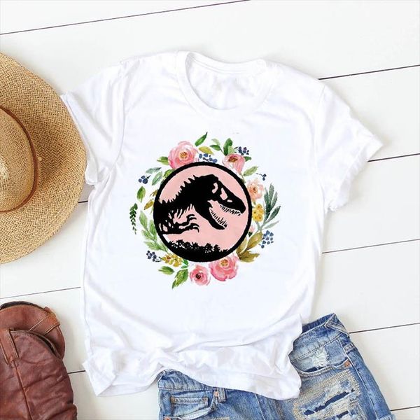

t shirt women dinosaur flower plus size 4xl mama summer female camisa mujer graphic mother women print tshirt tees t shirt, White