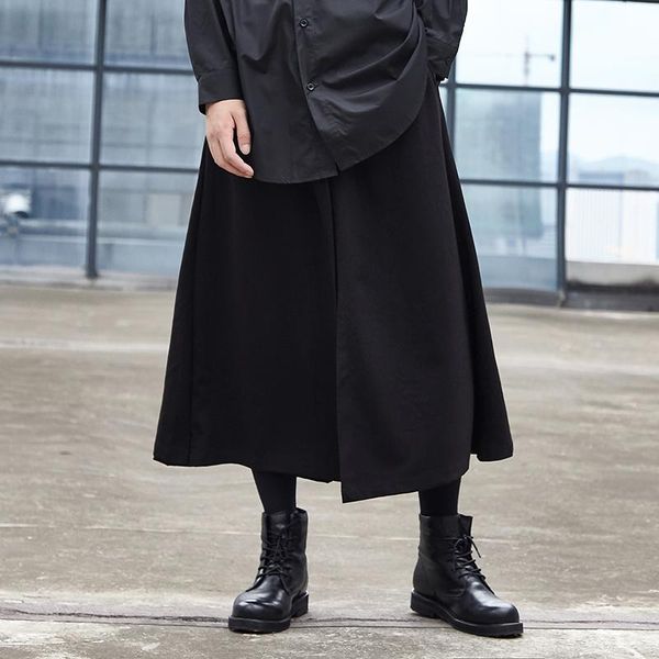 

men's nine minute trousers spring/summer wide leg trousers yamamoto style men's false skirt loose, Black