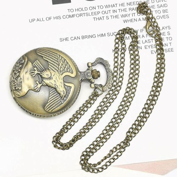 

brand bronze eagle pattern quartz pocket watch pendant necklace for men with fob chain watch td2027 wmtree, Slivery;golden
