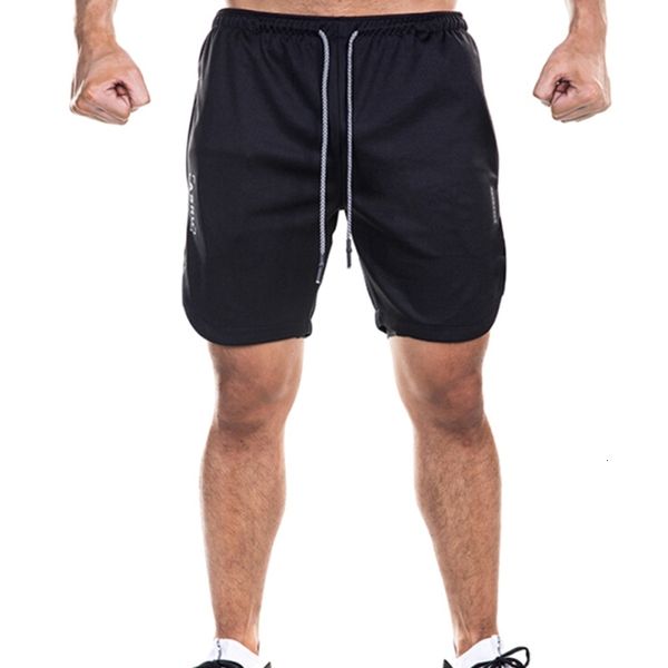 

summer men shorts gym fitness double layer phone pocket training quick dry beach short sports workout running sportswear, White;black