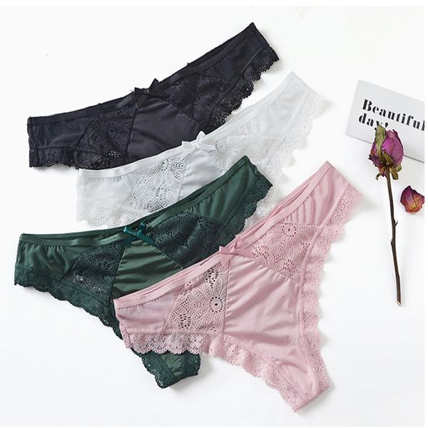 

flower lace women's underwear thong low waist hollow out panties string transparent mesh seamless briefs tanga, Black;white