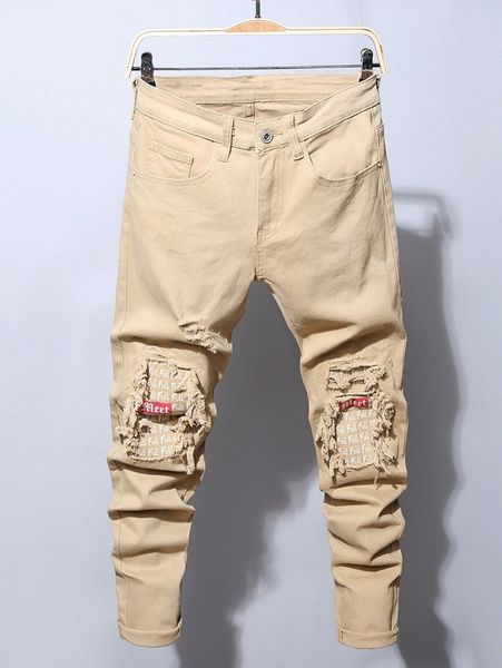 

men letter graphic ripped jeans z8b9#, Blue