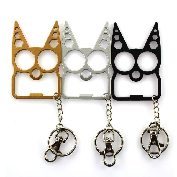 

metal cute sale ear keychain mold cat self defense key chain, Silver
