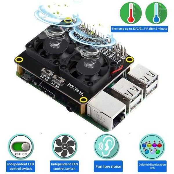 

raspberry pi 4b dual cooling fans and automatic discoloration led gpio expansion board for raspberry pi 4b / 3b+ / 3b 3a+1
