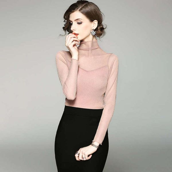 

classic long sleeve t-shirt women's 2020 new bright silk elastic large size slim bottoming shirt 60314-1, Black;gray