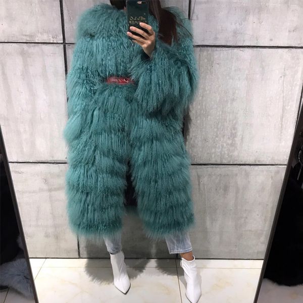 

lady women real natural jacket mongolia sheep fur coat 201103, Black