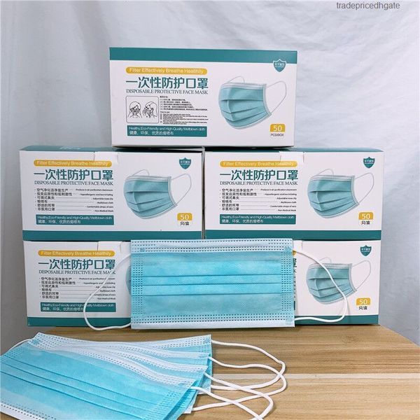 

ship elastic factory 200 disposable face ear loop 3 layers dustproof mask facial protective cover blue masks