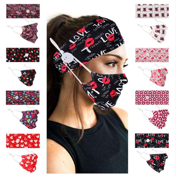 

fashion face mask holder headbands with button hairbands valentine heart masks women sports yoga elastic hair bands accessories e123101