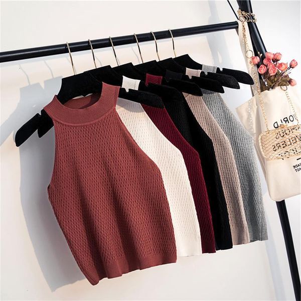 

designer summer womens knitting halter off-shoulder tank crop black friday 2021 deals, White