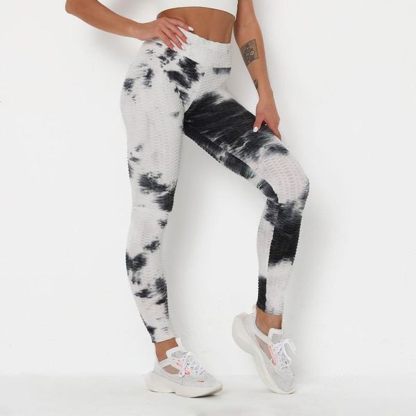 

yoga outfits leggings sport fitness ink jacquard ladies pants tie-dye bubble slim hip sports leggings1, White;red