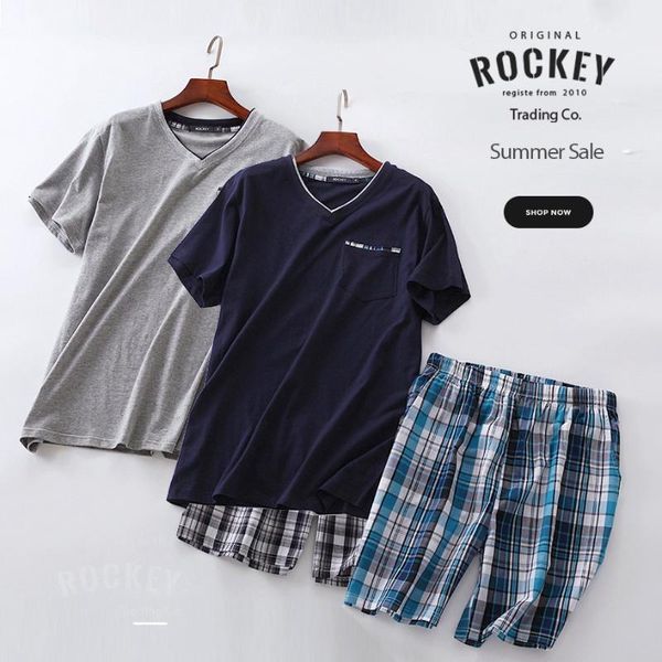 

men's sleepwear plus size summer short-sleeved shorts plaid pajama suit european men's cotton mens pyjama men pijamas big size1, Black;brown