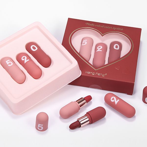 

3pc/set mini capsule matte velvet lip gloss high color rendering non-stick cup lipstick lip glaze romantic makeup gift 0405