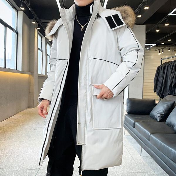 

2020 fashion winter new men's short padded jacket hooded loose down padded handsome thickened leather jacket, Black
