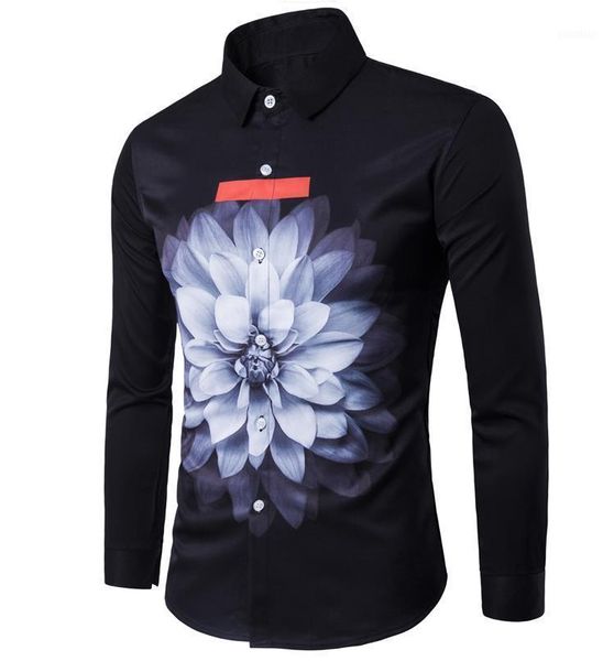 

wholesale- dropshipping camisa masculina 2017 men's fashion slim fit casual shirt men's long sleeve shirts flower printing men shi, White;black