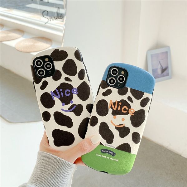 

dalmatian milk cow pattern relief fashion lambskin pu material mobile phone case cover for iphone 12 mini 11 pro max 7 8 plus x xr xs max