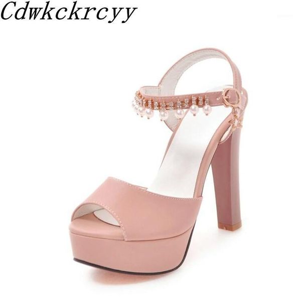 

summer new pattern fashion pink sweet super high heel fish mouth women sandals thick bottom waterproof beads sandals size 34-431, Black