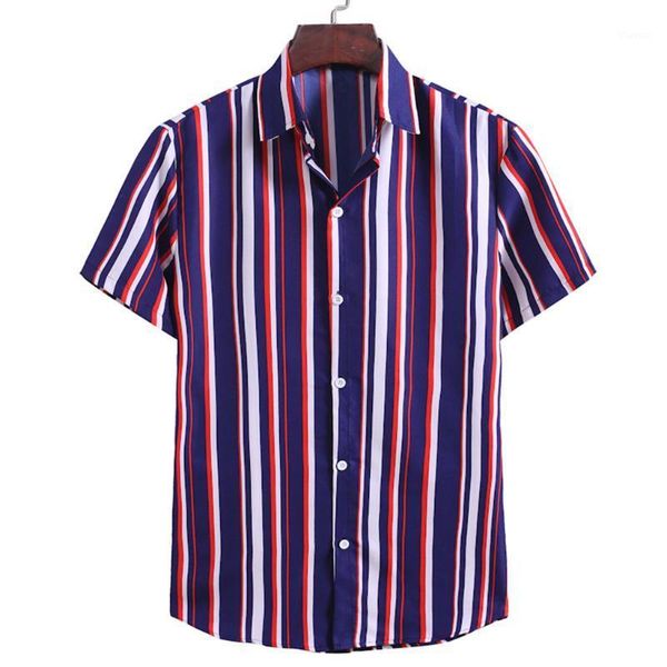 

men's shirt causal summer 2020 brand fashion striped printed short-sleeved formal business slim fit shirt comfortable #451, White;black