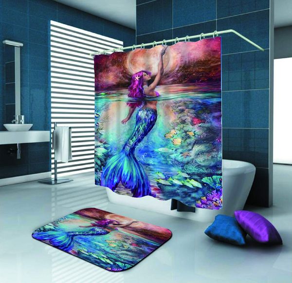 

mermaid want to touch moon polyester fabric shower curtain