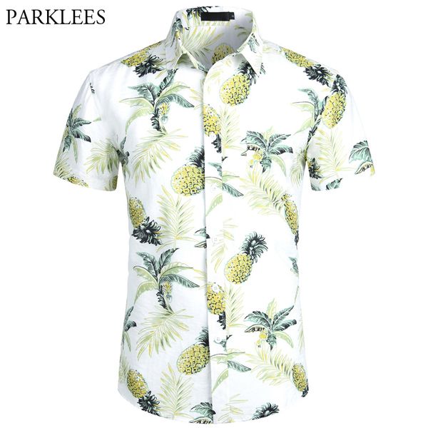 

white pineapple shirt men summer short sleeve mens beach hawaii shirts casual hawaiian shirts chemise homme camisa masculina xxl c1211, White;black