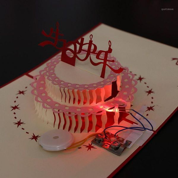

greeting cards 3d up card happy birthday cake music led postcard with envelope 1