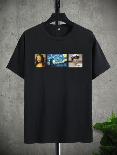 

men oil painting & sculpture print tee t8a9#, White;black
