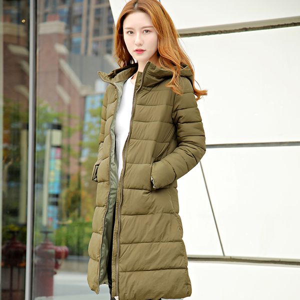 

2021 newwomen winter jacket hooded women's long slim collar cotton padded female cold coat outwear wf26, Black